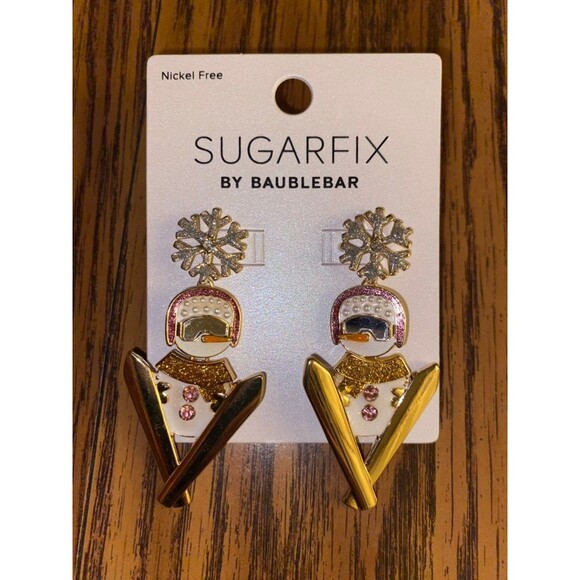 SUGARFIX by BaubleBar Skiing Snowmen Drop Earrings NWT Christmas Festive Holiday - Picture 2 of 4